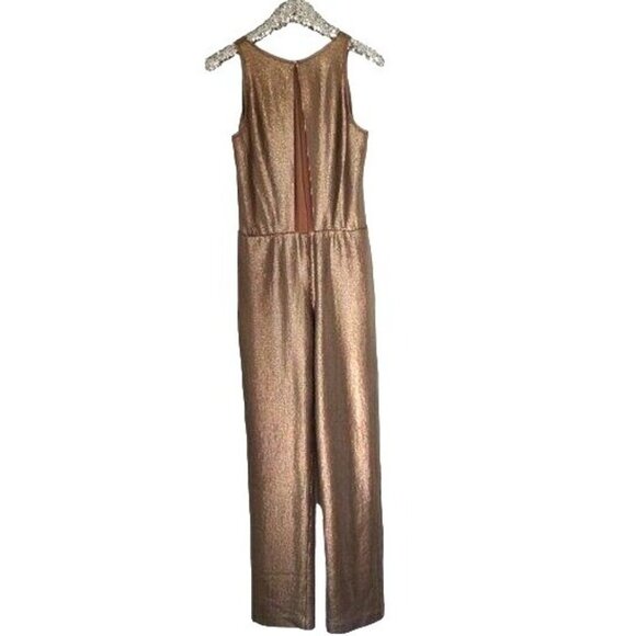 BCBGMaxAzria Gold Sequins Jumpsuit M Cocktail Party Holidays Lowe - Picture 14 of 16
